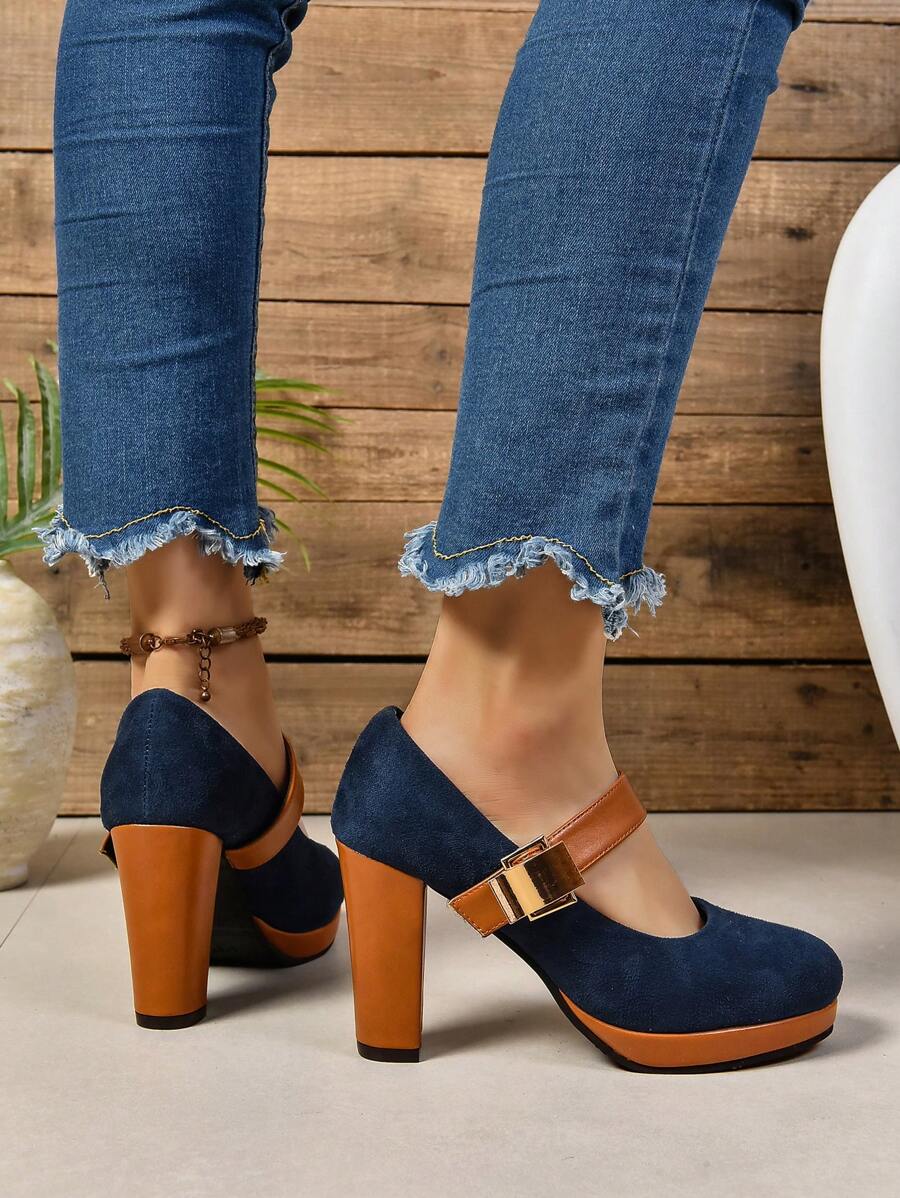 Zapatos de moda para mujer de primavera y otoño, de tacón grueso