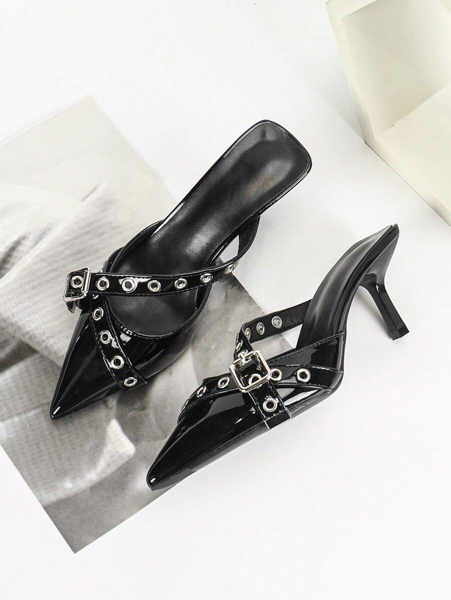 Zapatos de tacón alto negros para mujeres - Estilo Mary Jane, tacón gatito