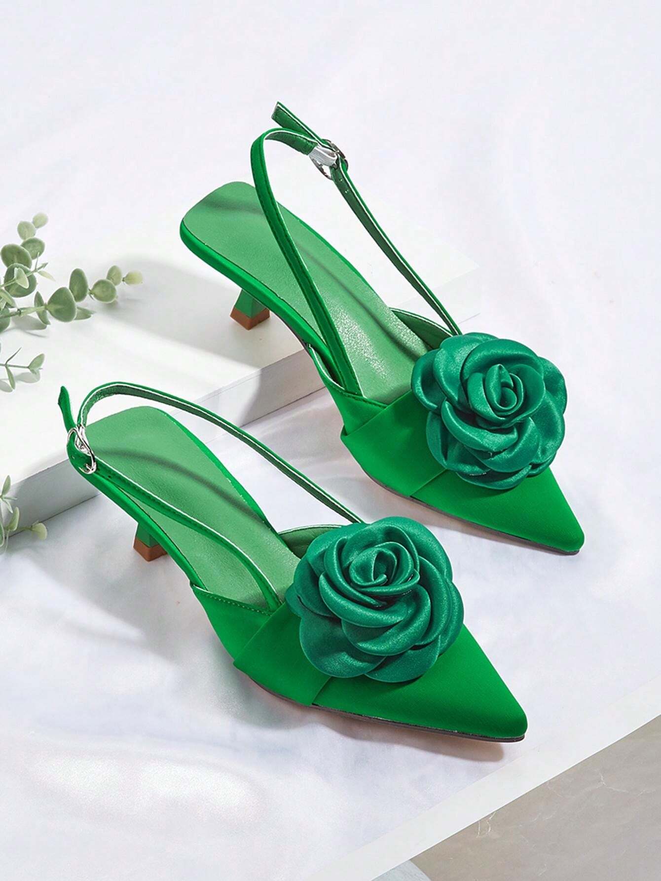 Zapatos de tacón alto con decoración floral elegantes, cómodos y de moda para mujer