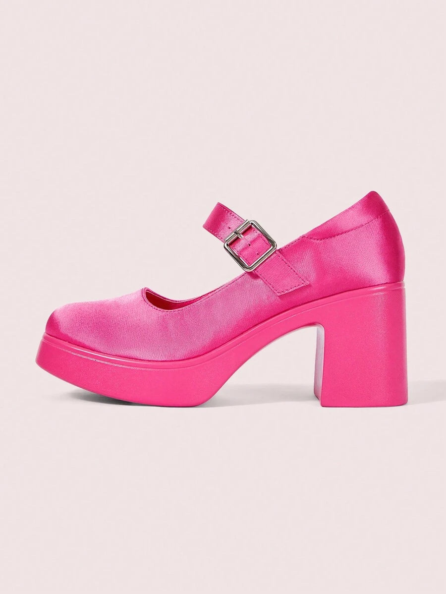 Zapatos de tacon altos de moda con suela gruesa de color rosa