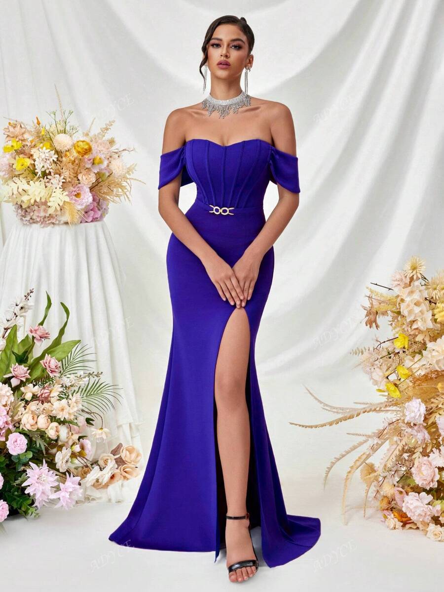 Vestido formal de fiesta de noche con parte delantera con botones metálicos