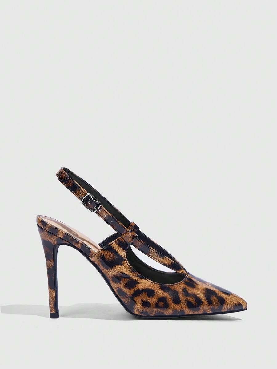 Zapatos de tacón formal/de vacaciones con puntera afilada y estampado de leopardo