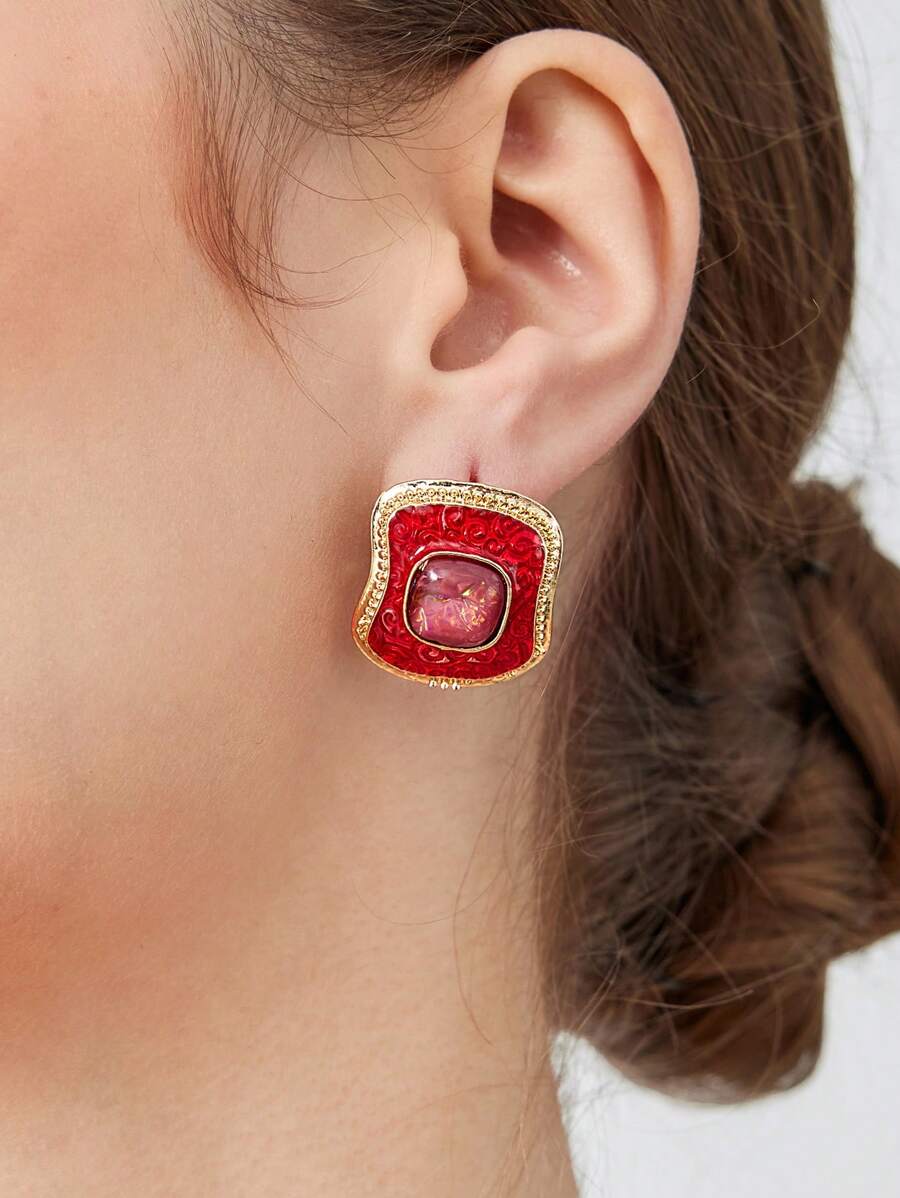 PENDIENTES CHAPADOS EN ORO CON PERLAS ROJAS