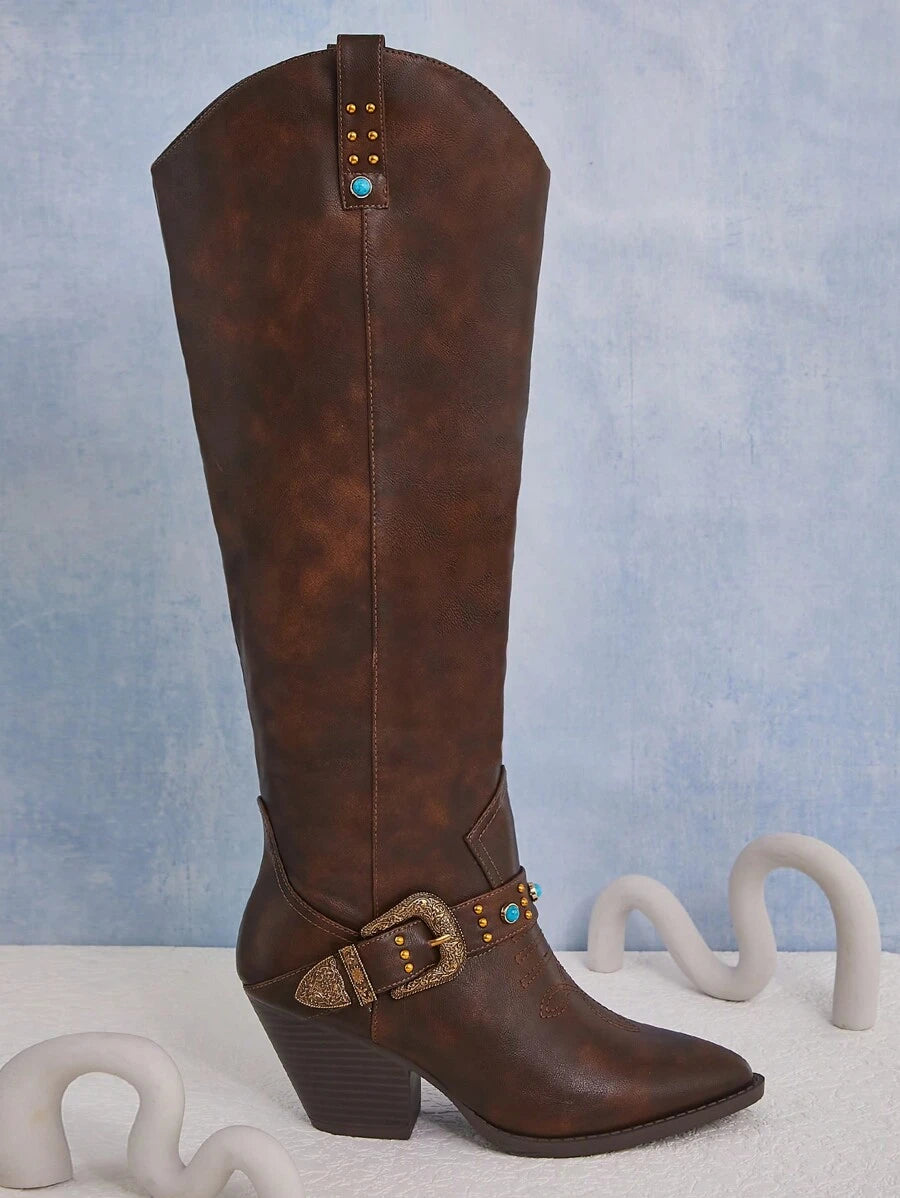 Botas cowboy marrones hasta la rodilla talla