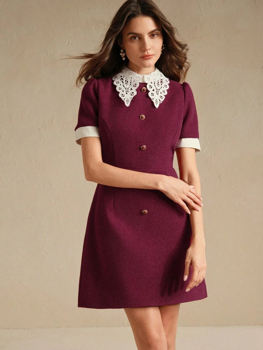 Vestido/Minifalda de mujer de color burdeos con elegante diseño de encaje