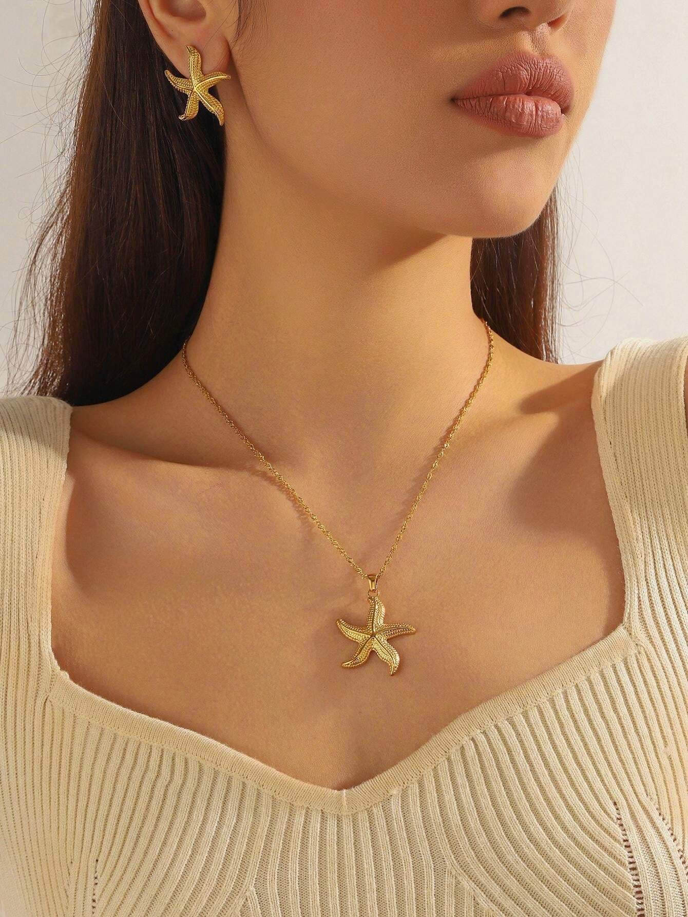 Conjunto de collar y aretes con diseño de estrella de mar