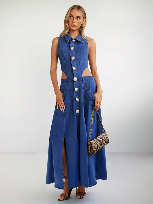 Vestido sin mangas elegante y vintage de estilo callejero para mujeres, primavera