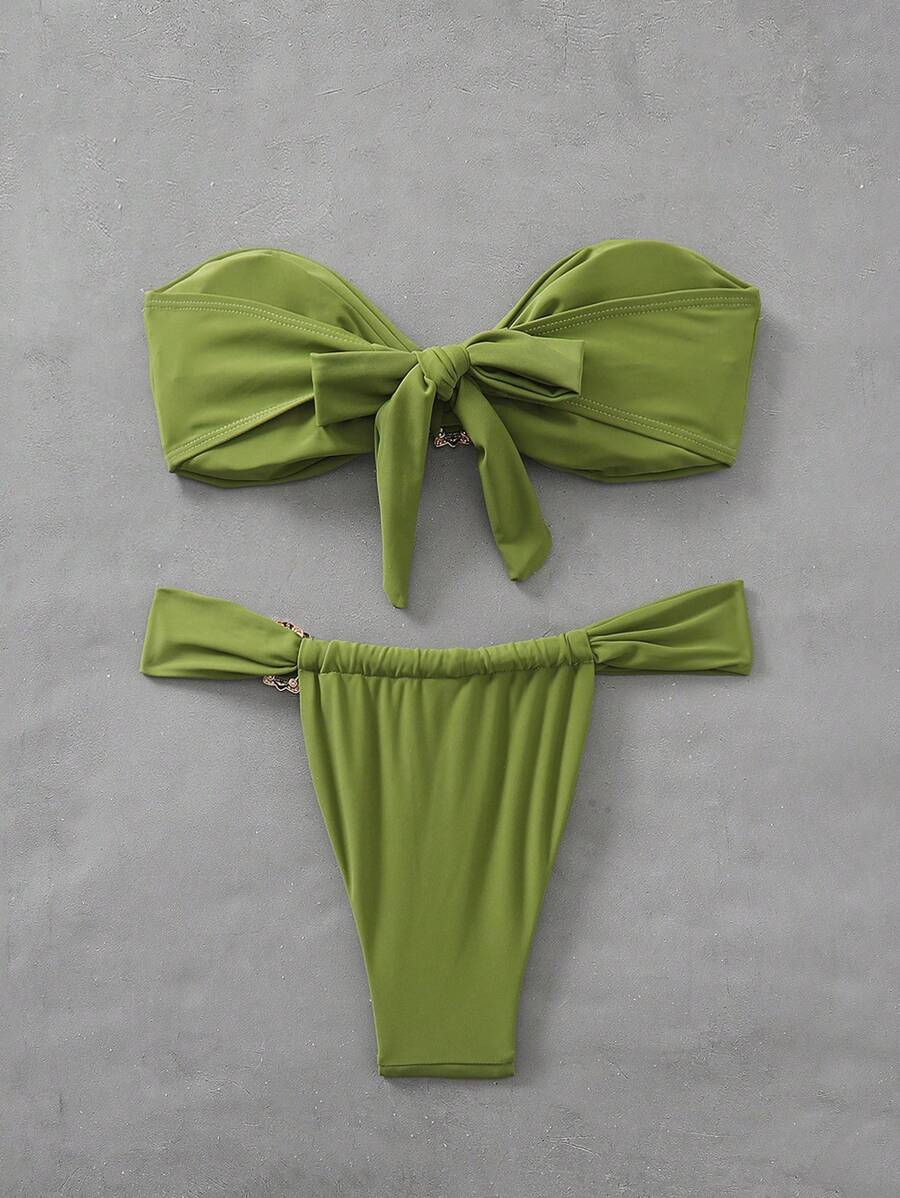 Conjunto de bikini de top bandeau sin tirantes