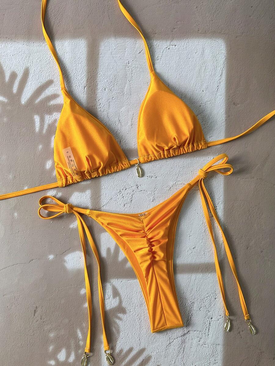 Conjunto de bikini de un solo color estilo primavera
