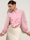 Blusa de manga larga con cuello de volantes
