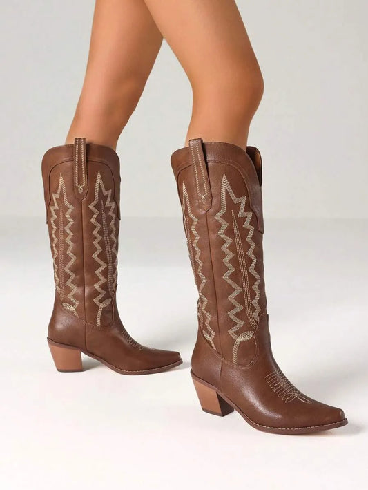 Botas cowboy altas hasta la rodilla con tacón alto