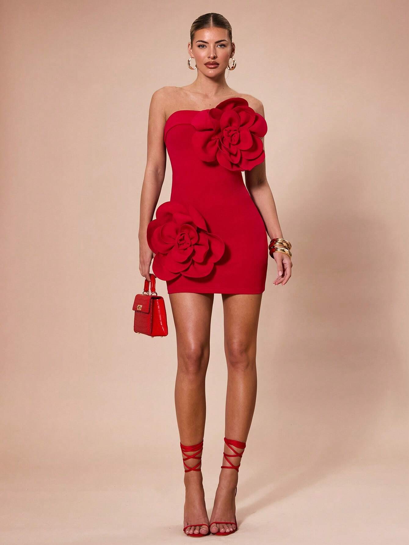 Vestido mini rojo sólido sin mangas para mujer, elegante y sexy