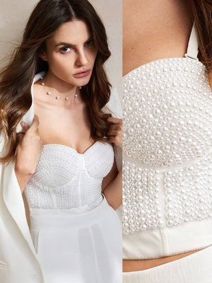 Top de sostén bustier con cuentas de perlas