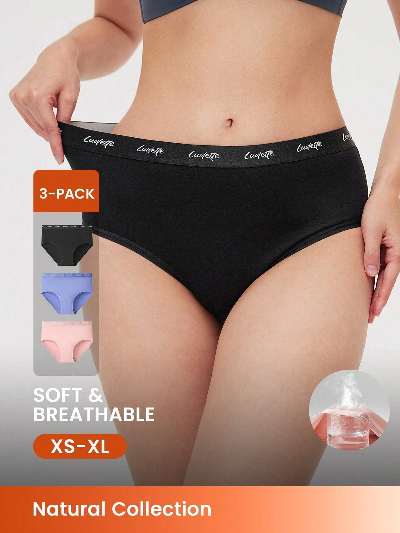 Conjunto de 3 bragas de algodón de cintura alta para mujer