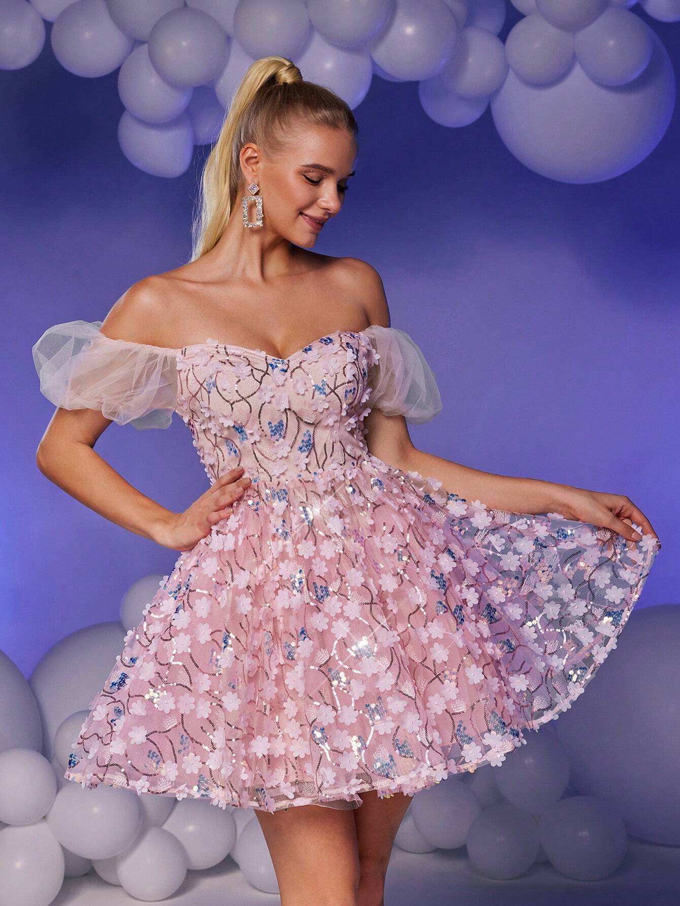 Vestido de fiesta de princesa para mujeres con bordado de lentejuelas y sin mangas de malla