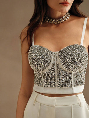 Top de sostén bustier con cuentas de perlas