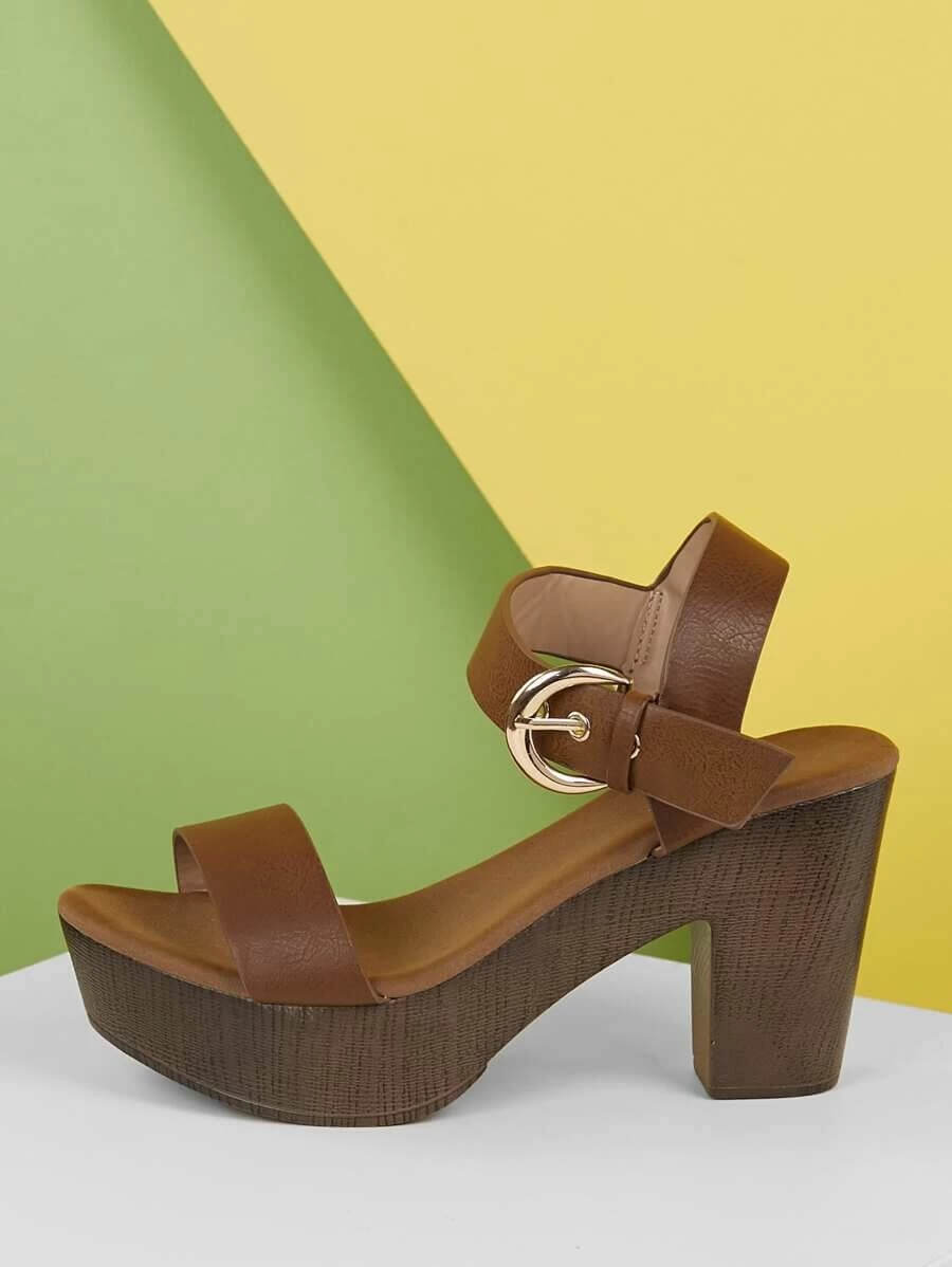 Sandalias con tacón grueso con plataforma con diseño de madera de punta abierta