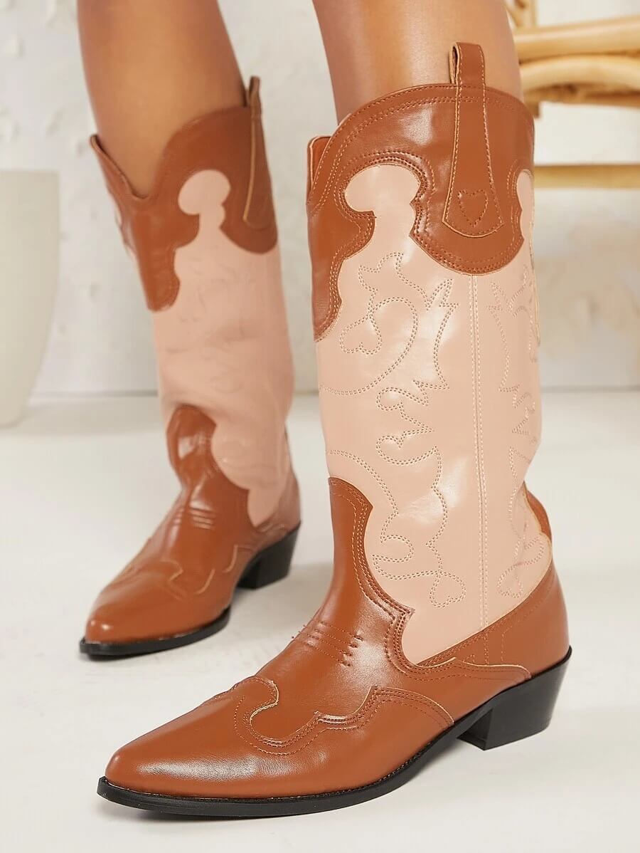Botas cowboy de dos tonos rodilla