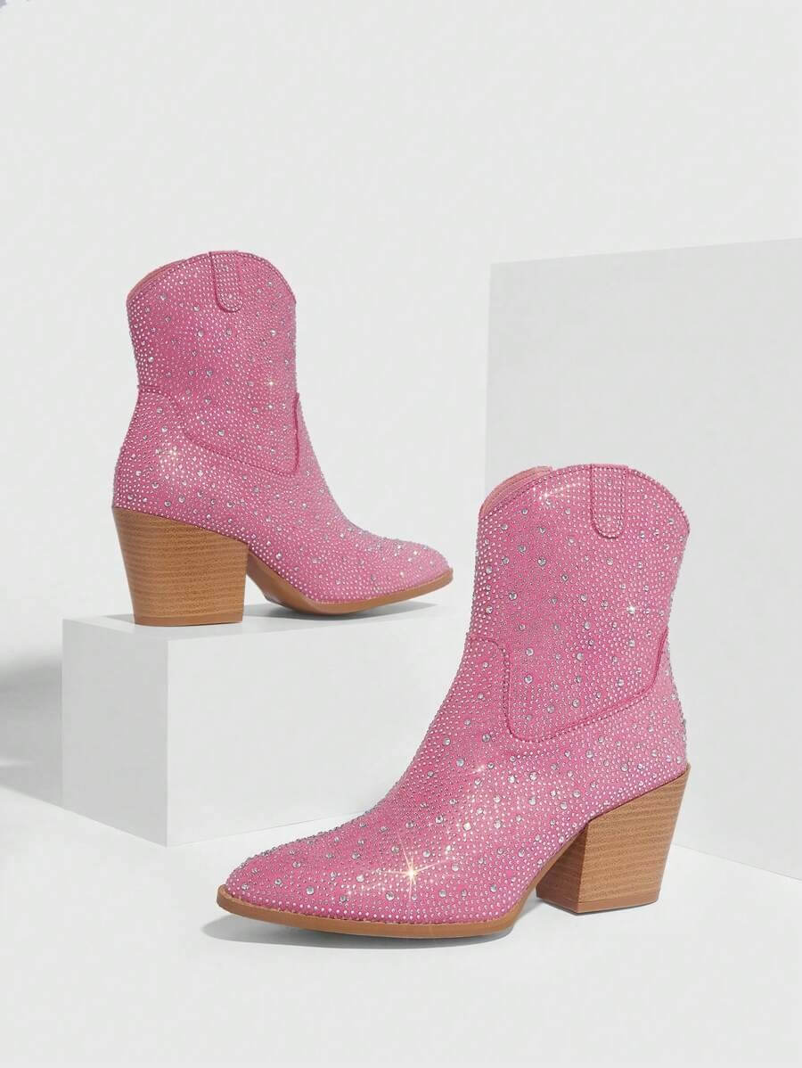 Botas cowboy para rosado con diseño de diamante de imitación