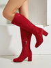Botas de moda rojo cremallera lateral tacón alto grueso tacón