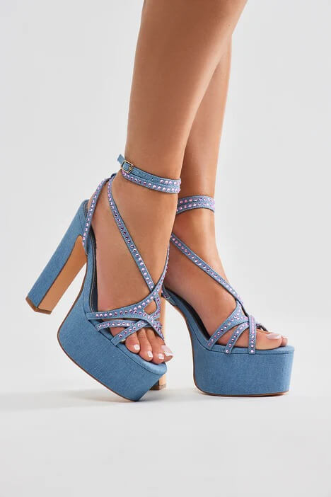 Just You And I Platform Heeled Sandals - Denim