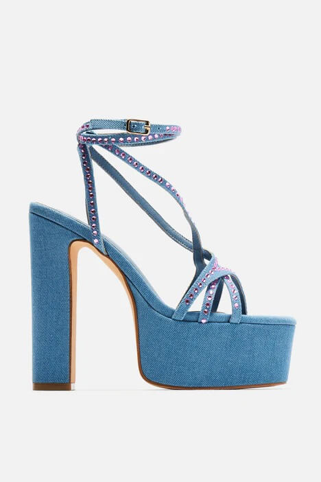 Just You And I Platform Heeled Sandals - Denim