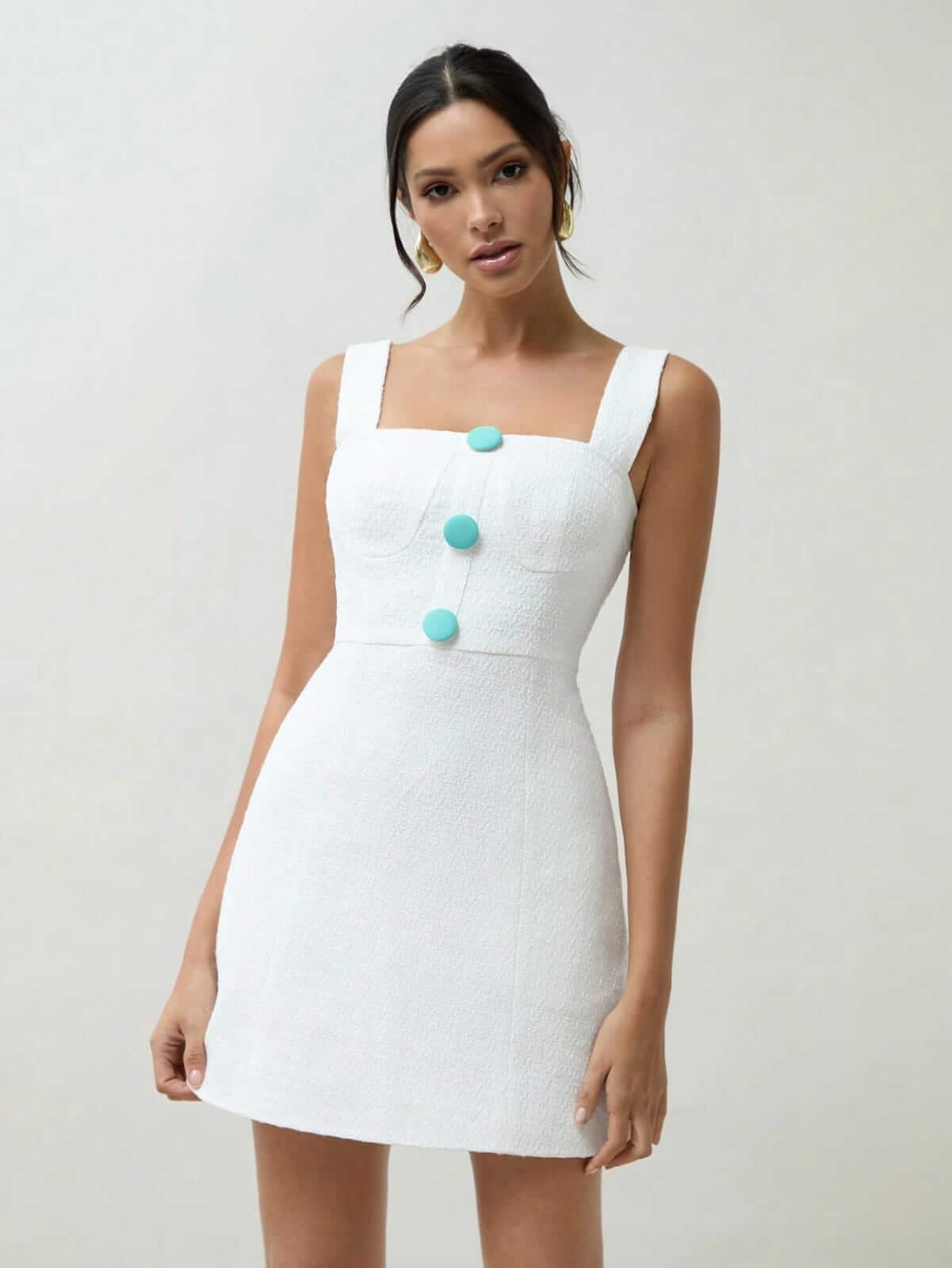 Vestido de verano sin mangas para mujer con boucle blanco