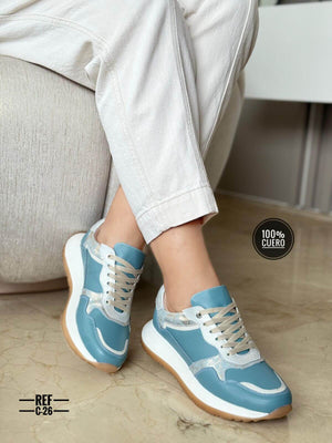 Tenis de cuero bicolor