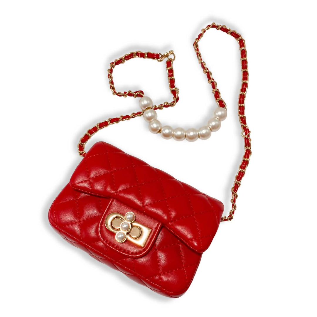 DOE A DEAR  Bolso acolchado con cierre de perlas en rojo