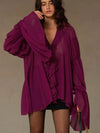 Blusa de manga larga con cuello en V y volantes