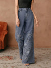 Jeans anchos de cintura alta con bordados