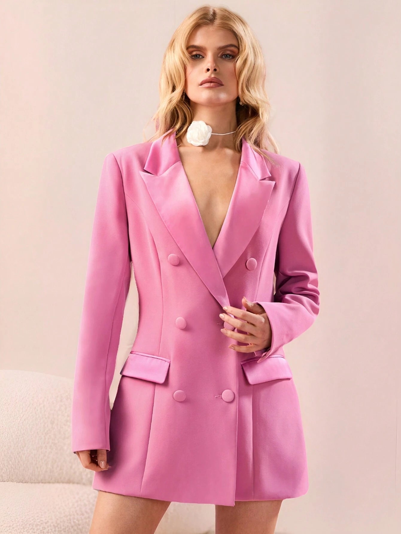 Chaqueta de blazer casual de negocios para mujer en bloque de color rosa