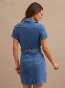 Vestido vaquero de manga corta, ajustado