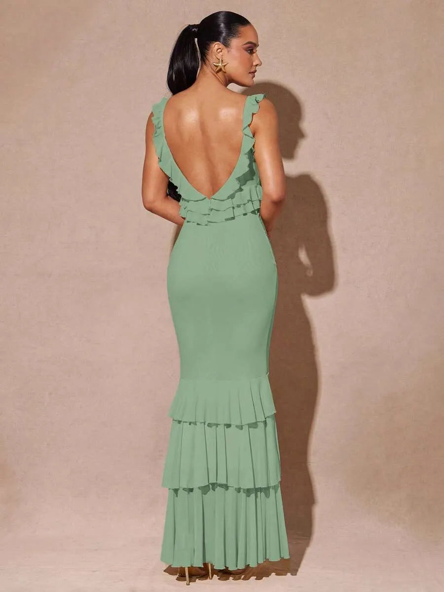Vestido mini volantes de unicolor elegante