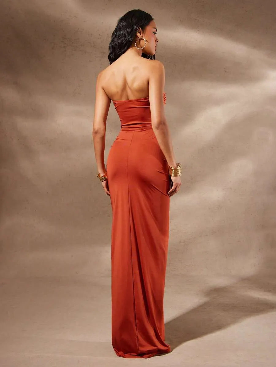 Vestido de tubo plisado hueco de unicolor