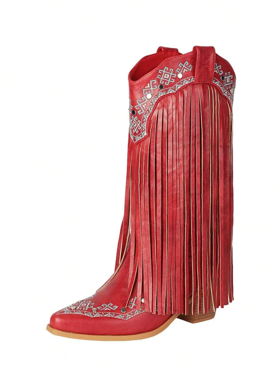 Botas vaqueras con flecos bordados para mujer