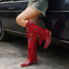 Botas vaqueras para mujer con tacón de bloque y flecos