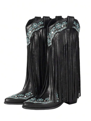 Botas vaqueras con flecos bordados para mujer