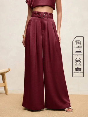 Pantalones anchos de mujer de diseño plisado elegante