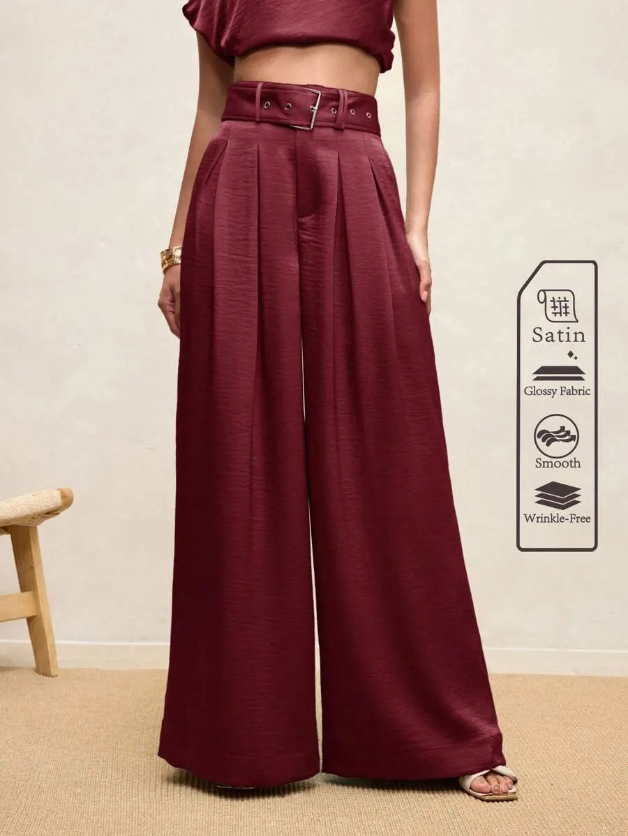 Pantalones anchos de mujer de diseño plisado elegante