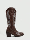 Botas altas con punta puntiaguda y tacón grueso bordadas
