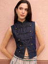 Top sin mangas de denim con cuello