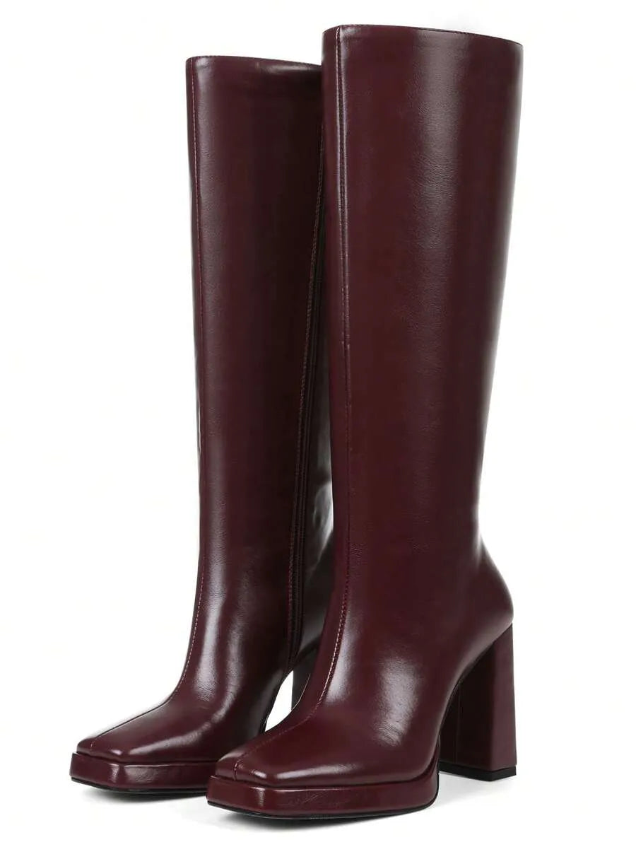 Botas altas para mujer de tacón alto grueso