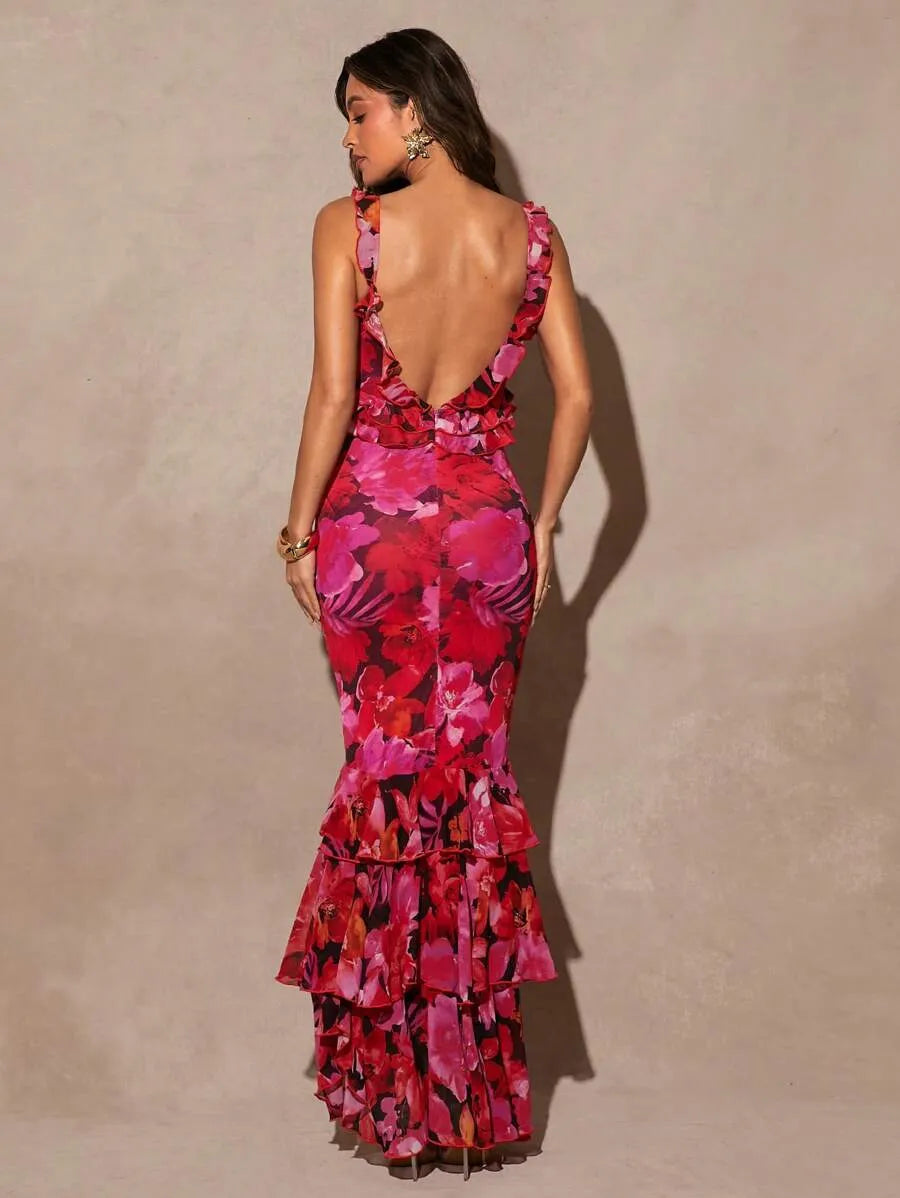 Vestido elegante de mujer con estampado floral