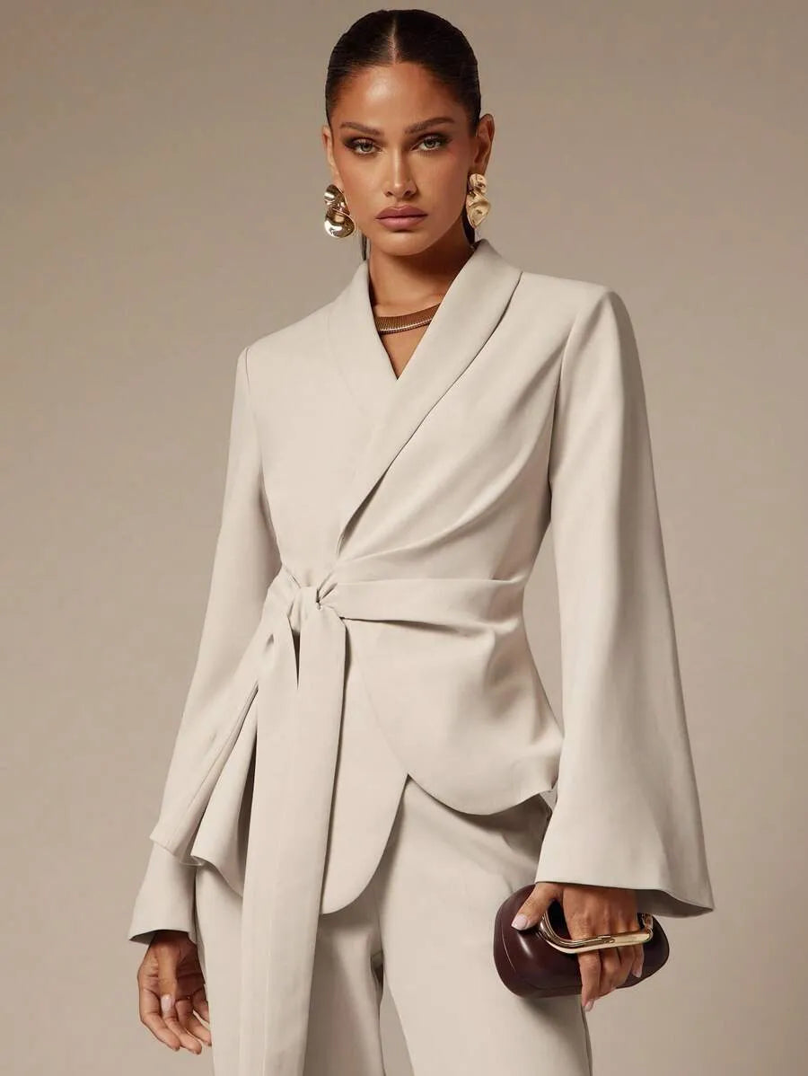 Blazer elegante de mujer con cuello de chal de unicolor