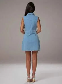 Vestido vaquero lavado en azul claro básico