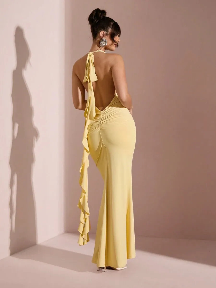 Vestido ajustado de sirena con cuello en V
