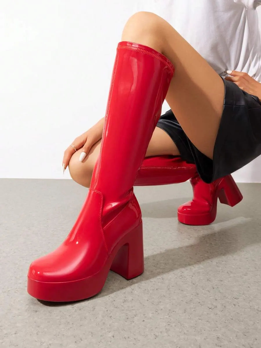 Botas altas de plataforma con tacón grueso