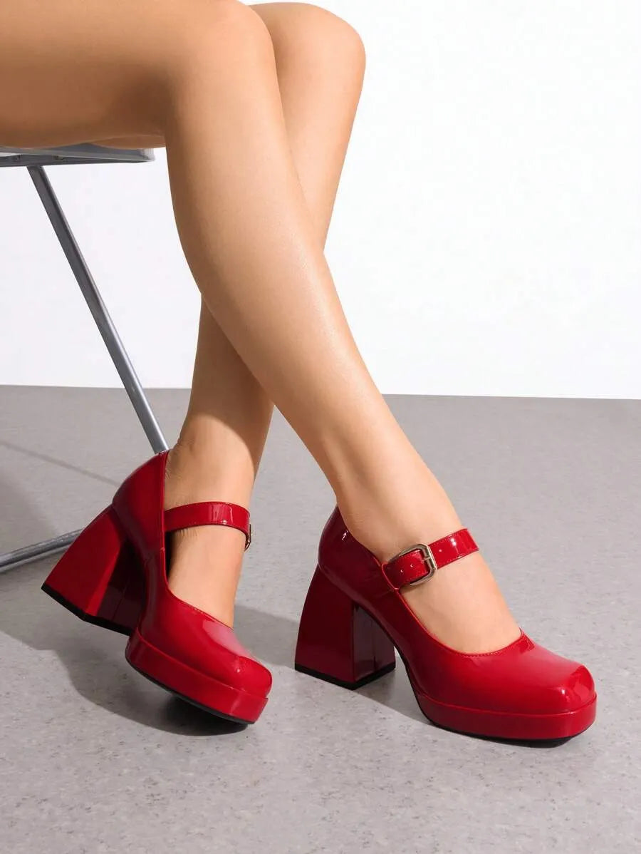 Zapatos de tacón de mujer Hebilla Liso mary Jane Elegante