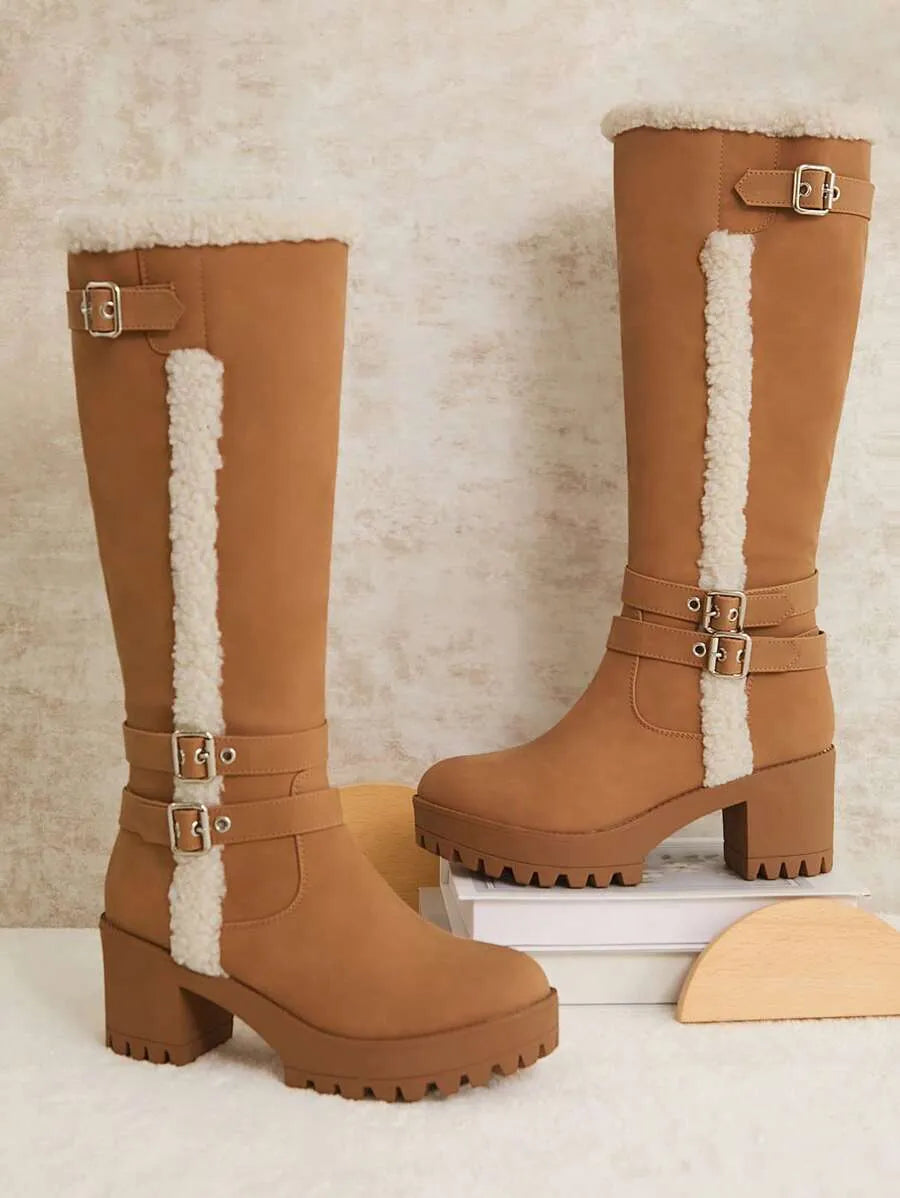Botas altas hasta la rodilla con plataforma y tacón ancho